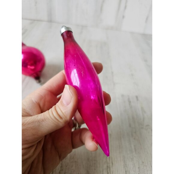 Antique silver pink mercury glass ornament teardrop set Xmas tree - Picture 15 of 16